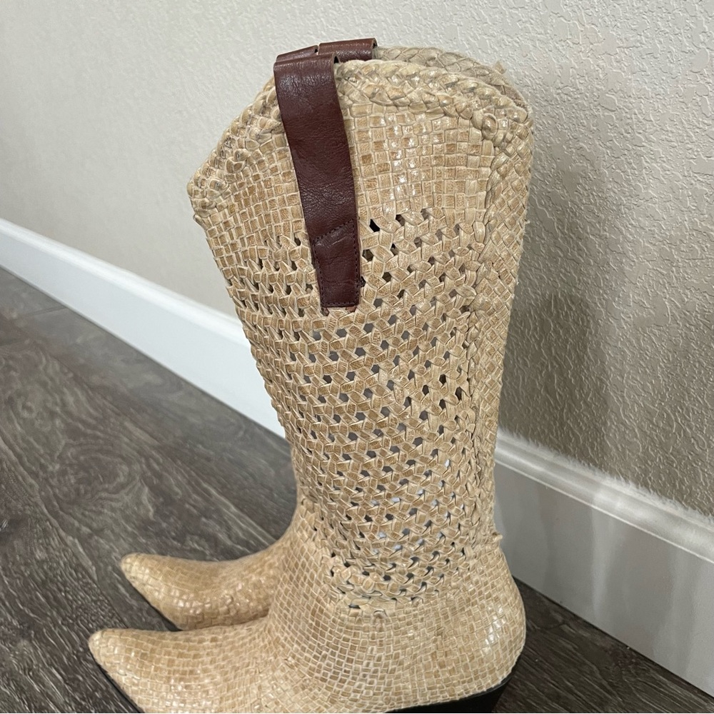 Gianni Barbato Beige Leather Braided Western Boots - Picture 4 of 12